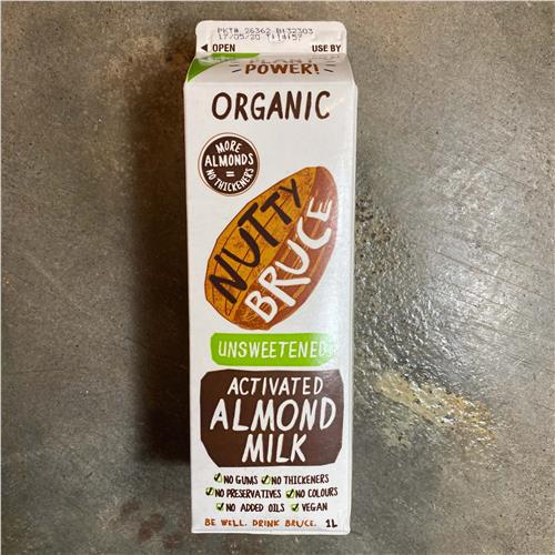 NUTTY BRUCE Almond Milk Activated Unsweetened Organic 1L The Green Pantry
